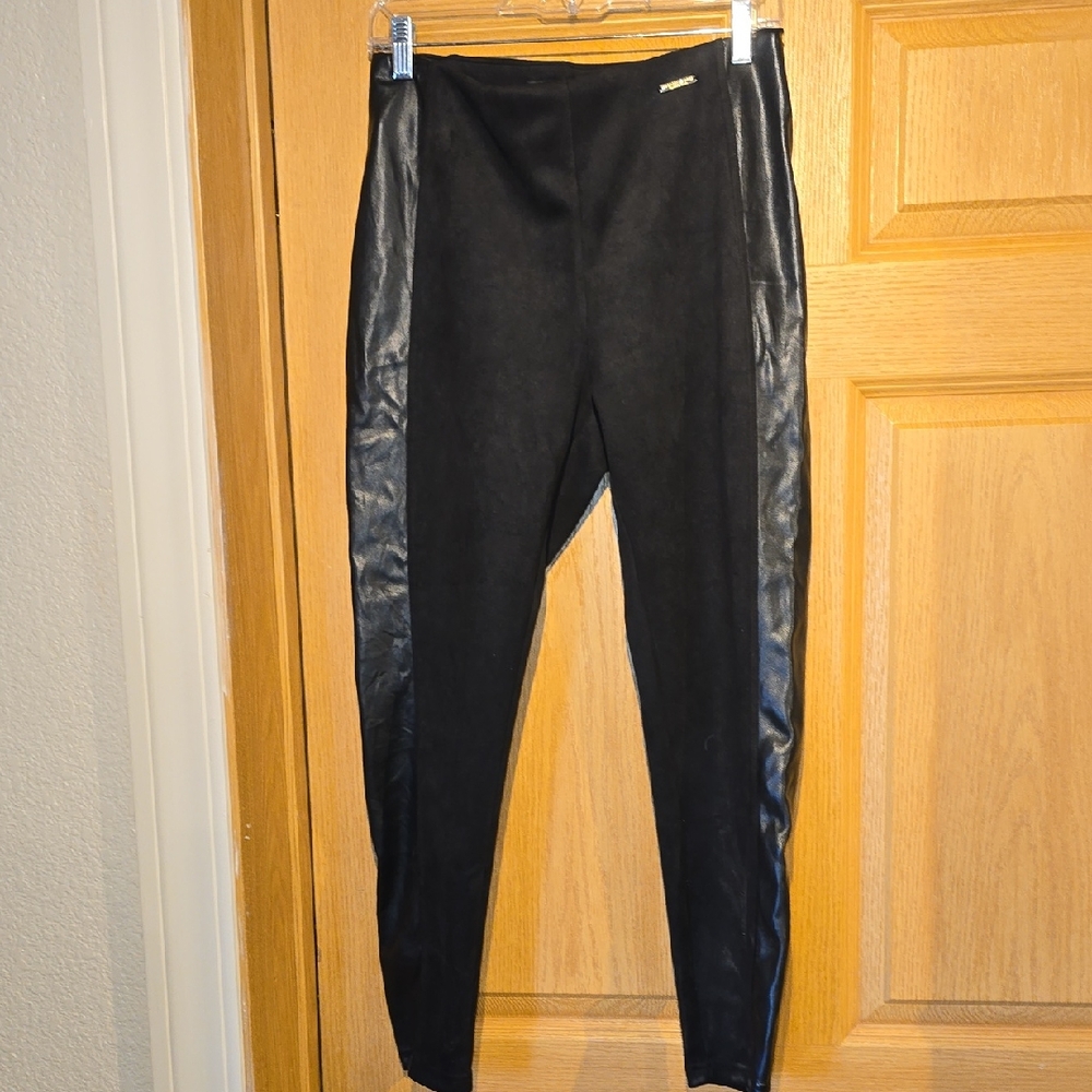 Marc New York Black Faux Leather-Trim Skinny Pants